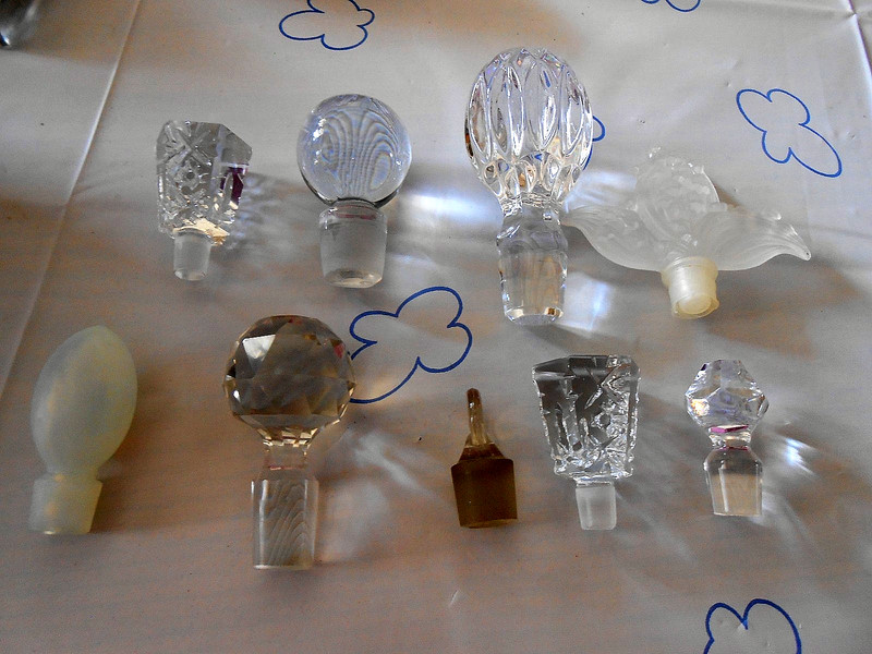 Lot of 9 Clear Glass Bottle/ Decanter /Cruet/ PerfumeStoppers