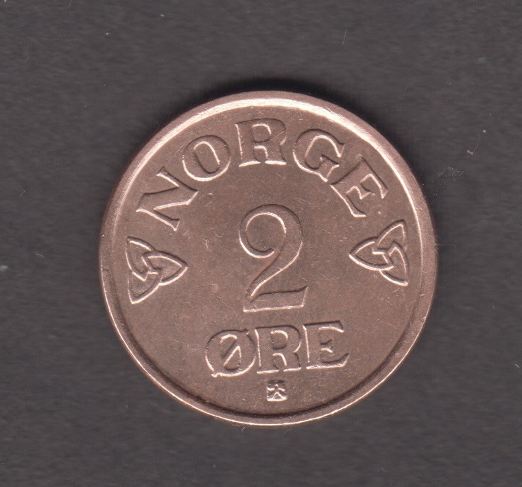 Norway 1956. 2 Ore. Crowned monogram of King Haakon VII. KM#  399
