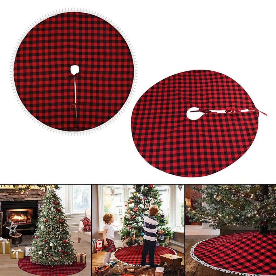 Jupe d'arbres de Noël à carreaux rouges Baffalo de 47 ", couverture d'arbres - Photo 1/1