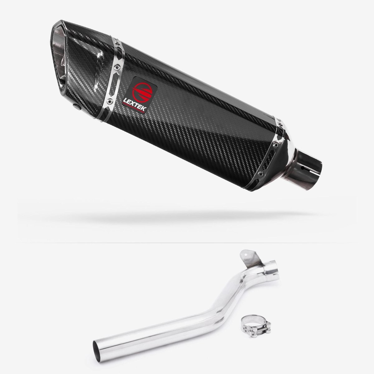 Lextek Carbon Fibre SP9C 300mm Exhaust with Link Pipe Silencer Chrome Polished