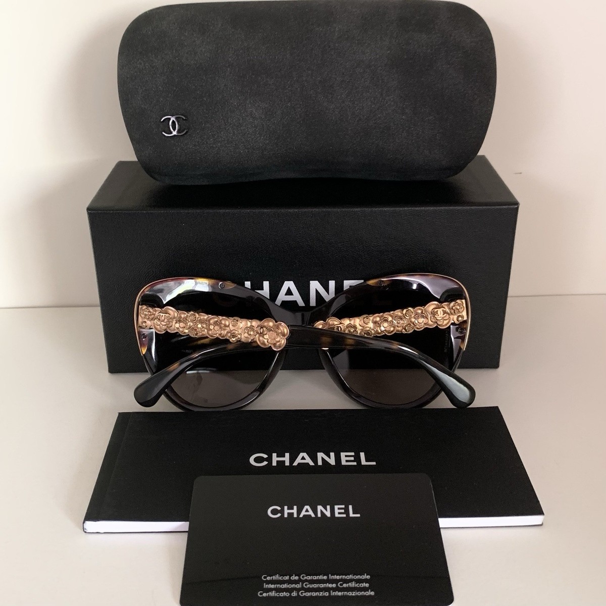 Chanel polarized special enameled gold floral sunglasses Chanel special sunglasses. Cat eye shape. Scalloped... | Depop main image 3