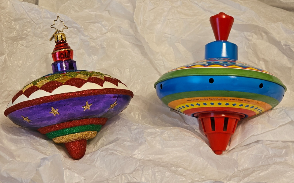 Helper Facts Christopher Radko Spinning Top Christmas Ornament + Vintage Spinning ...