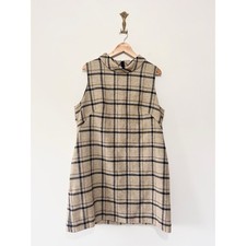 Hobbs Wool Tweed Shift Dress Size 18 Beige Check Fold Over Neck Lined