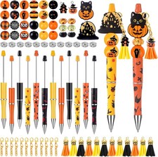 12 Sets Beadable Pens Bulk Halloween Bead Pens with Silicone Beads Tassels Cl...