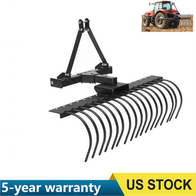50'' Landscape Rake 3 Point Hitch Category-0 Cat-1 Tractor Rake W/ Steel Tines
