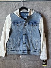 Kids Art Class Jean Jacket With Fleece Sleeves And Hoodie Size L. 10-12