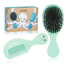 Octo Baby Hair Brush with Comb for Newborn - Cradle Cap - Soft Fine 0.12Mm Black