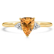 Diamond & Trillion Citrine Yellow Gold Ring