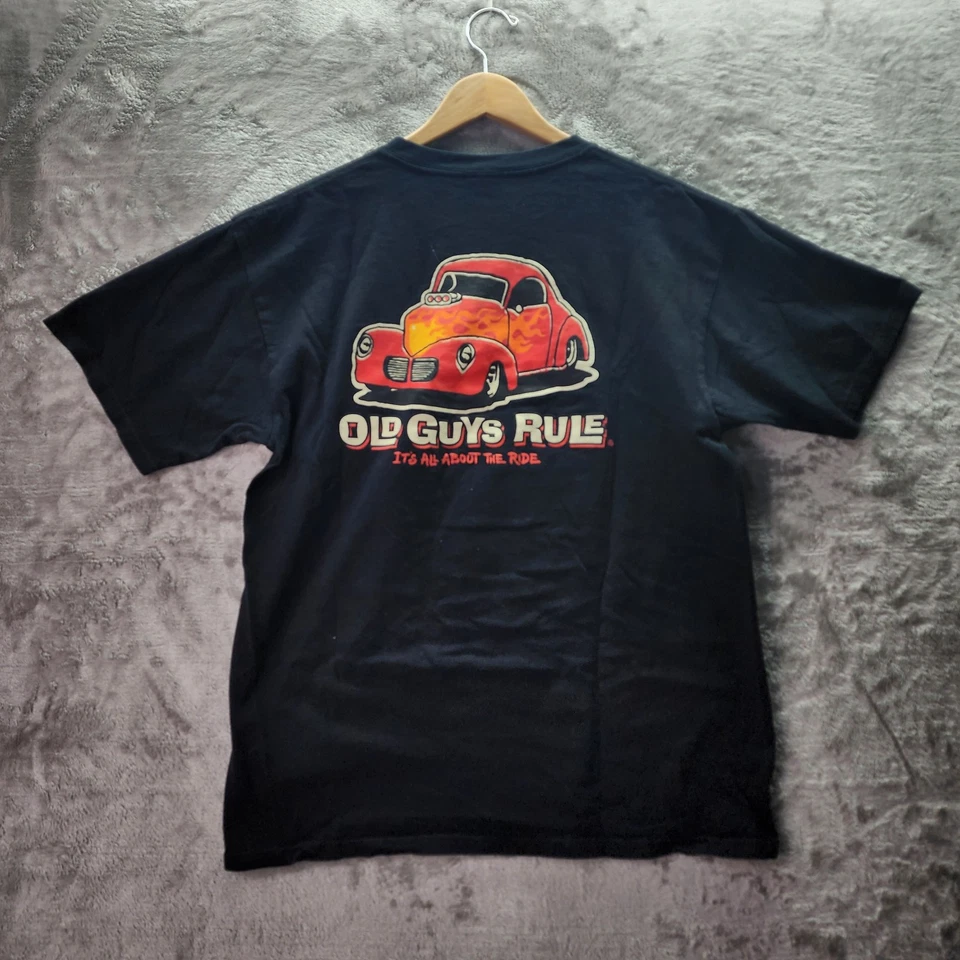 Camiseta Old Guys Rule L Negra Hot Rod Car Gráfico "It's All About the Ride" Pock Foto 2 de 4