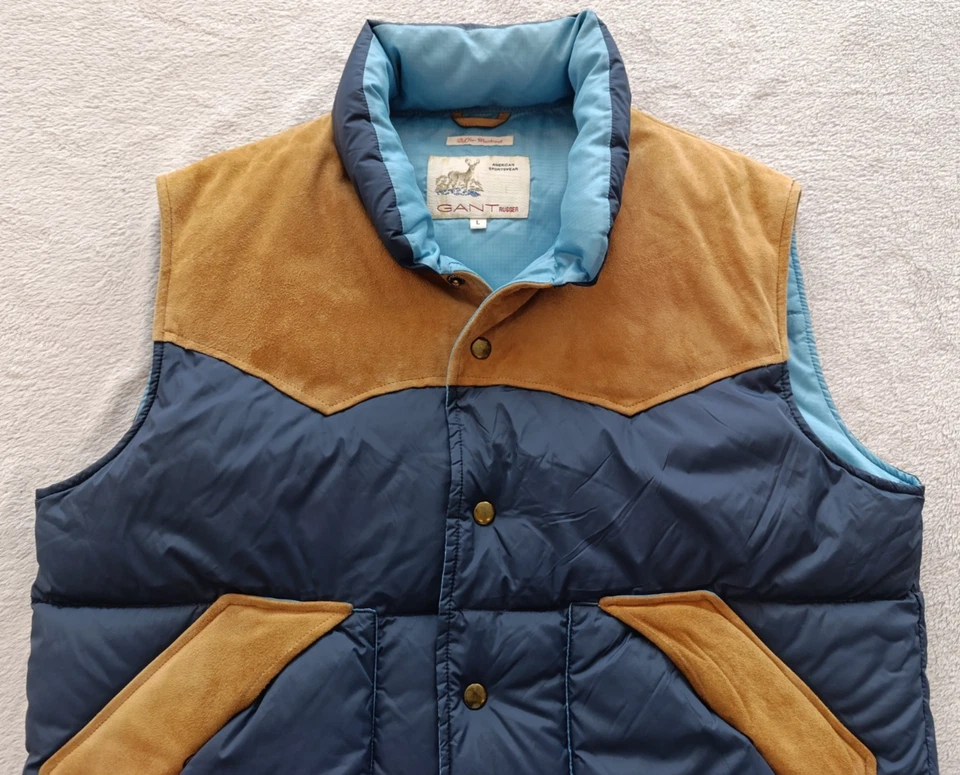 Chaleco chaleco acolchado de cuero azul beige Gant Rugger para hombre talla L Foto 3 de 4