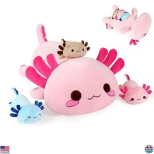 Onsoyours 19.7" Pink Axolotl Plush Mommy with 3 Baby Axolotl Stuffed Toys Set