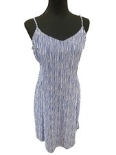 Old Navy Blue White Striped Midi Rayon Sun Dress Size Large Spaghetti Strap