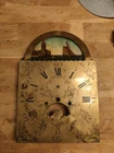 Antique Longcase Grandfather Engraved Brass Face Dial Painted Arch Top 30x43cm T