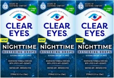 3 Clear Eyes Nighttime Drops, Soothes Dry & Irritated Eyes 0.5fl oz EXP 05/2026