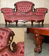 ANTIQUE VICTORIAN FLAMED MAHOGANY LION CARVED SOFA OR SETTEE PART OF A SUITE