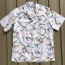 Paradise Found Hawaii Tropical Print Short Sleeve Button Front Shirt Size L