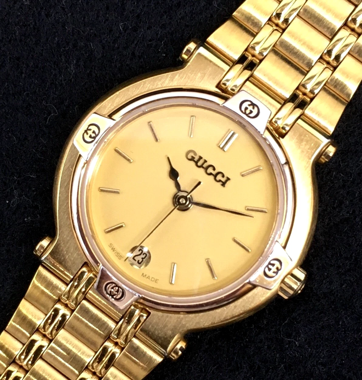 [Presque comme neuve] Montre femme vintage Gucci 9200L cadran doré date 25 mm quartz authentique