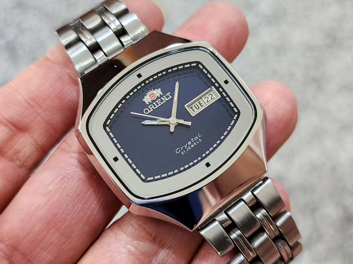 RARE Vintage Orient Crystal 469228-4a Automatic Dark Blue TV