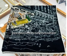 Sallys 70% Cashmere 30% Silk Scarf Roof Garden Print Double Face Neck Collar 26"