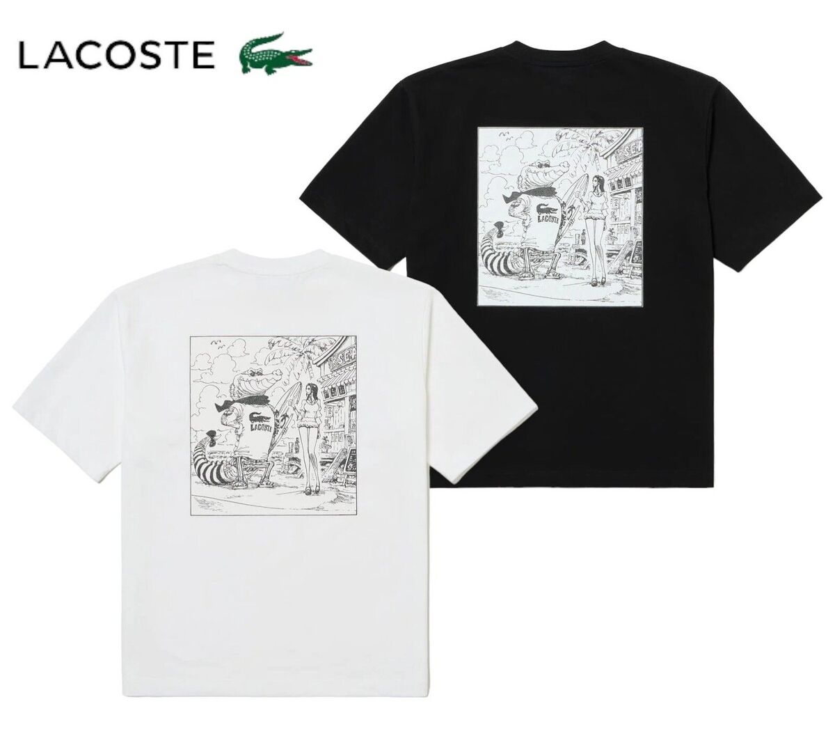 LACOSTE × ONE PIECE Cover art back print T-shirt white black LACOSTE × ONE PIECE Cover art back print T-shirt white black
