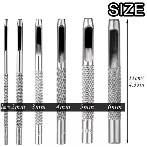 6PCS 1mm-6mm Leather Hole Punch Hollow Cutter Punch Tool Set Kit Round for Blet - Picture 2 of 16
