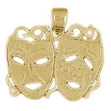 New 14k Gold Drama Mask Pendant