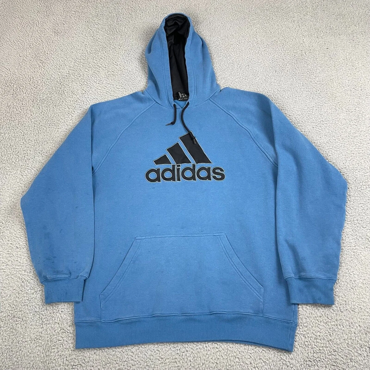 Vintage Adidas Adult Front Swoosh Logo Large L Outdoor Pullover Hoodie Men Blue