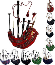 Scottish Bagpipe Rosewood Royal Stewart Tartan Black Finish with Silver Plain Mo