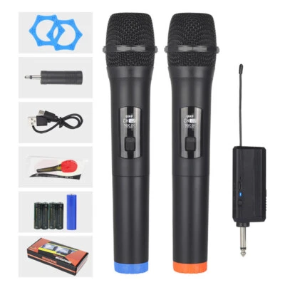 2x Professional Wireless Microphone Dual UHF Cordless Dynamic Karaoke Mic System