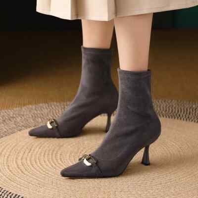 Stiefel Schuhe Stiefeletten Grau Elegant Knöchelschuhe 6 CM Leder Kunst 47595