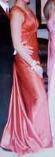 Y2K Davids Bridal Halter Dress – Red Satin Beaded Elegance❤️ Vintage (Med-10L)
