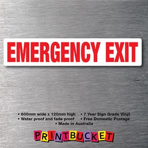 600x120 EMERGENCY EXIT - BREAK GLASS IN EMERGENCY Stickers - Safety Genius - Foto 2