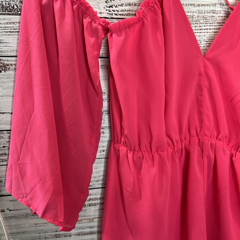 Boohoo 女式 16 粉色透明细肩带露肩长袖连身裤 — 第 4/4 张图片