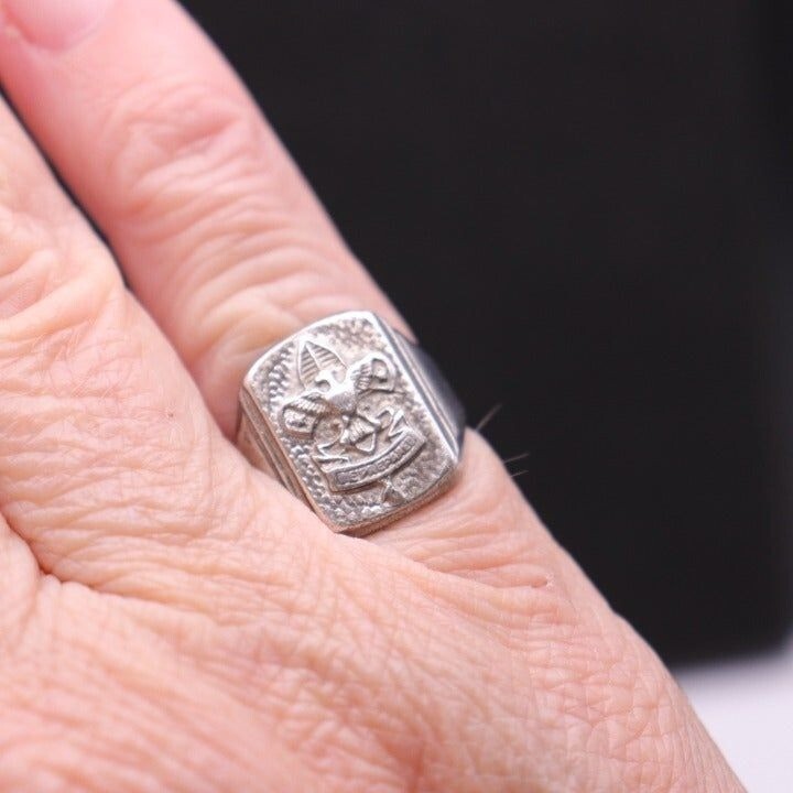 Vintage Boy Scout sterling silver ring size 4.5 6225 Gem