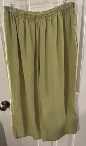Flax Women's Size M Green Linen Capri/Cropped Pants Elastic Waist EUC - Picture 1 of 8