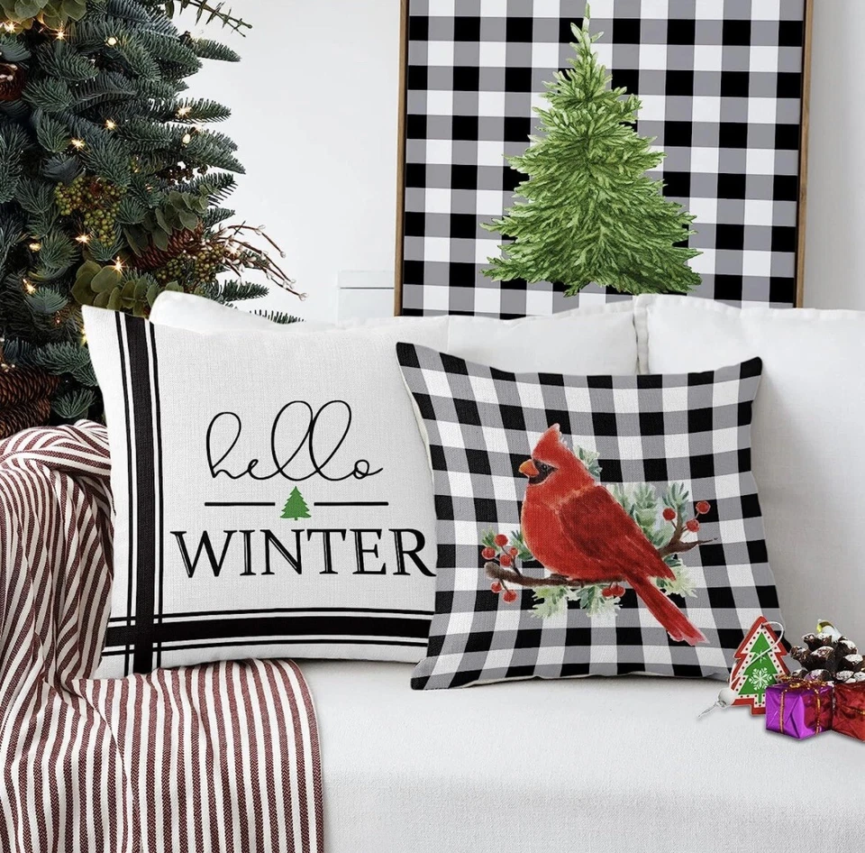 Set of 4 Christmas Holiday Throw Pillow Covers Decor 17"x17" NEW - Image 3 of 4