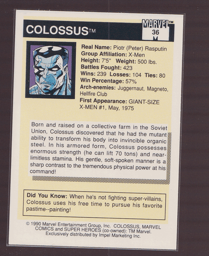 Tarjeta coleccionable Marvel Colossus Super Heroes 1990 36 - Imagen 2 de 2