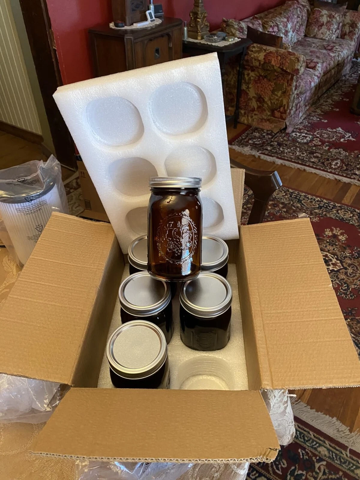 6 Pack Amber Quart Mason Jars 32Oz Canning Glass Jars Fermenting Jam Lids
