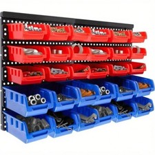 Image of 32 PC WALL MOUNTED GARAGE STORAGE BIN WORKSHOP ORGANISER RACK DIY TOOL BOXES