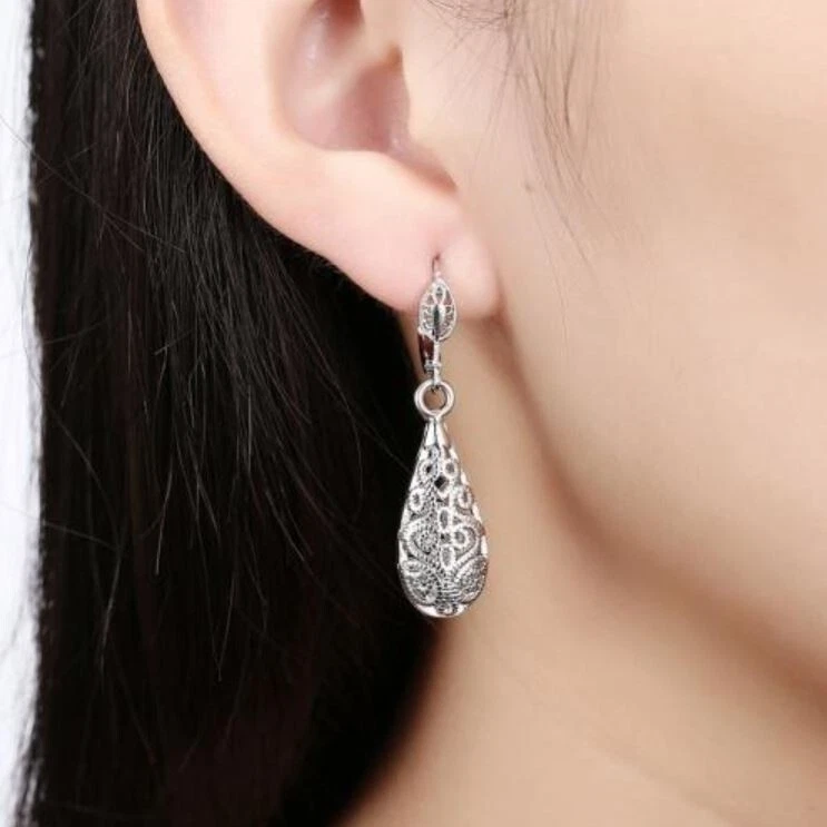 Stunning White Gold 18K Filled Elegant Women Filigree Drop  — 第 4/4 张图片
