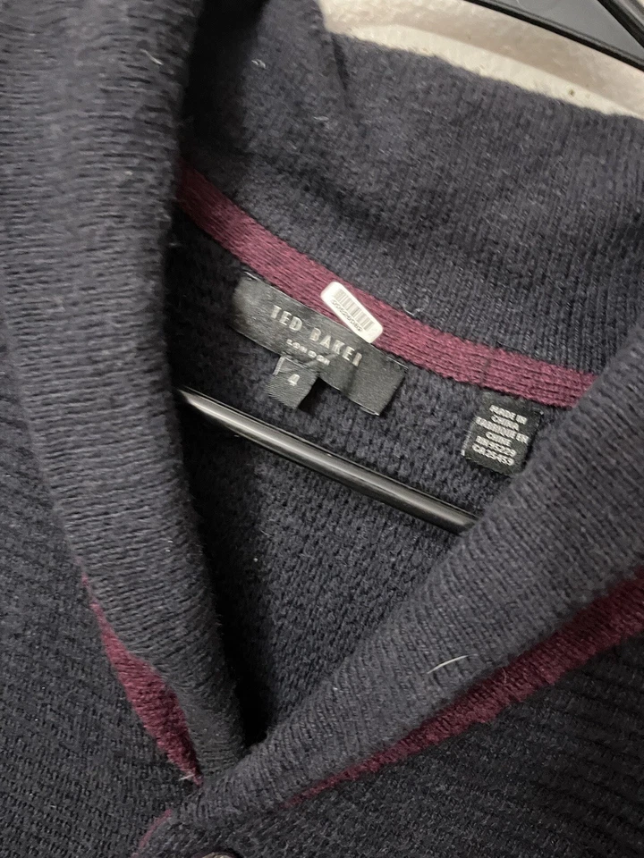 Cárdigan Ted Baker London Para Hombres 4 Pequeño Azul Chal Cuello Clásico Universitario Preppy Foto 2 de 4