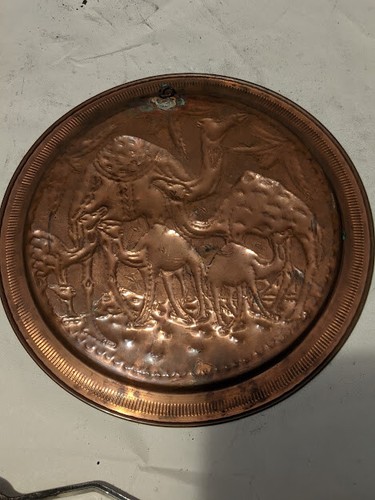 VINTAGE COPPER ARABIC MIDDLE EASTERN ROUND TRAY CAMEL DESIGN 15" - 第 10/12 張圖片