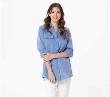Denim & Co. Button Front Soft Utility Tunic-Dark Chambray Blue-XL-A227885-PO