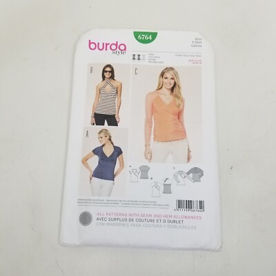 Burda Style Pattern 6764 Ms V-Neck Fitted Tops w/Neckline~Sleeve Variations 8-18
