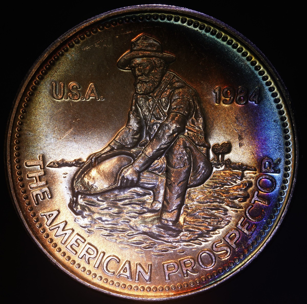 Amazing ONE EDGE アメイジング　ワンエッジ　84センチ　未使用品 1984 Engelhard Eagle Prospector RAINBOW TONING 1oz 999 FINE Silver