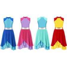 Kids Girls Dress Worship Costume Praise Dancewear Latin Wrapped Hem Wedding