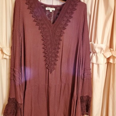 NEW Indigo Thread Cotton Crochet Lace Peplum Purple Eggplant Tunic 1X