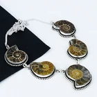 Ammonite Fossil Statement Necklace 925 Sterling Silver Brown Gemstone Handmade