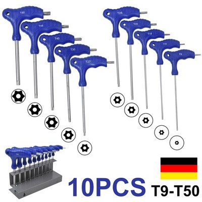 10Tlg Torx Schraubenzieher Set mit Stirnloch Schraubendreher-Satz T-Griff T9-T50