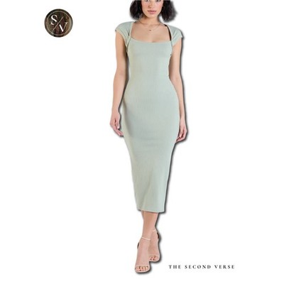 Windsor NWT Cute Ease Cap Sleeve Cutout Open Back Midi Dress Mint Green Large